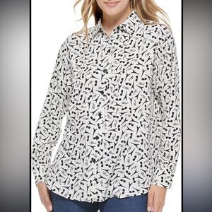 Karl Langerfeld eiffel tower sunglasses print long sleeve button up shirt Medium